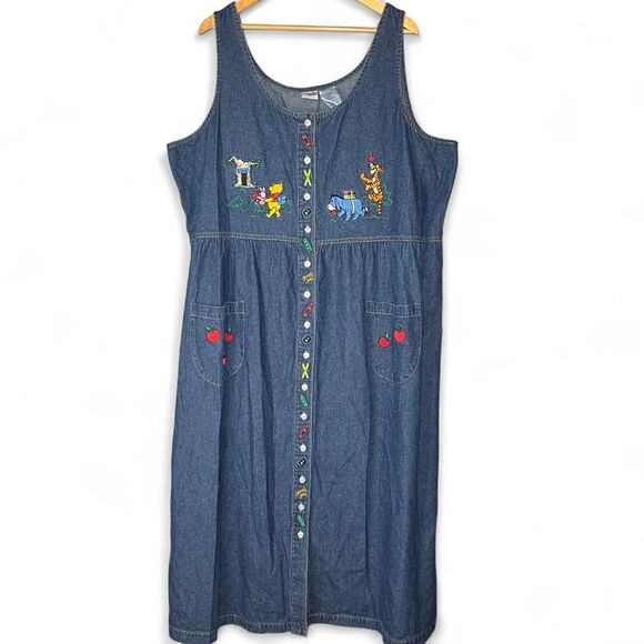 Disney Dresses & Skirts - Vtg Winnie the Pooh Disney Catalog Denim Dress Women Size 3XL